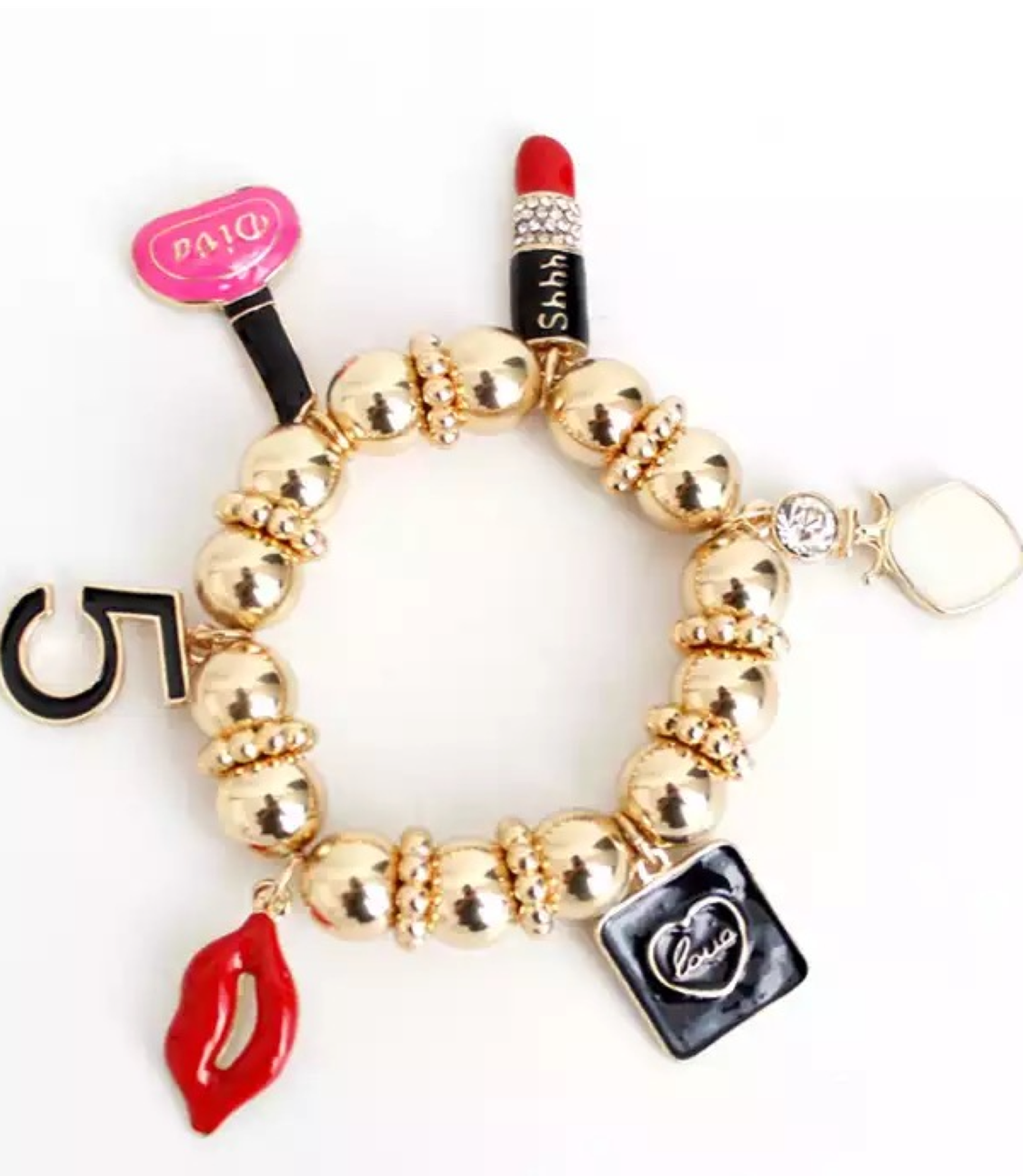 Gold Beaded Charm Bracelet