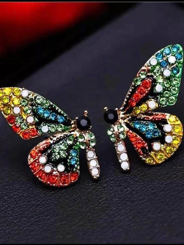 Butterfly Rhinestone Drop Earrings